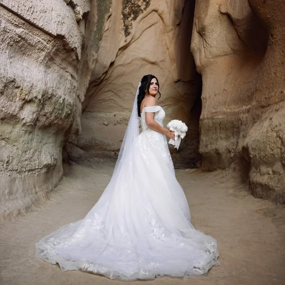 Oleg Cassini Elegant White Off-Shoulder Lace Wedding Dress -  threedaughtersproperties.com